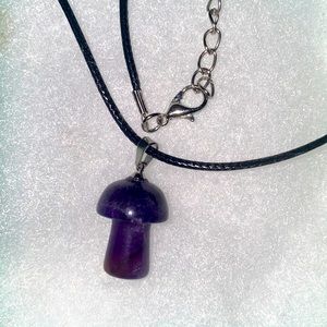 Boho Amethyst Mushroom Black Cord 16-18” Neckla…